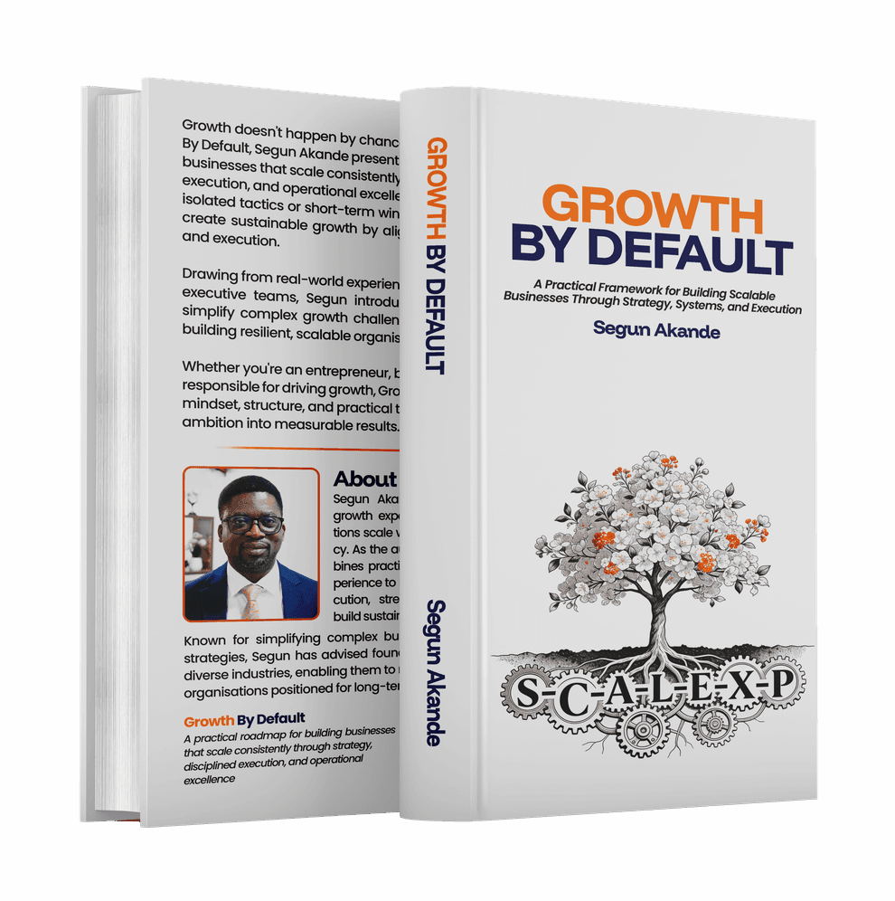 Growth By Default book by Segun Akande — front cover and back cover